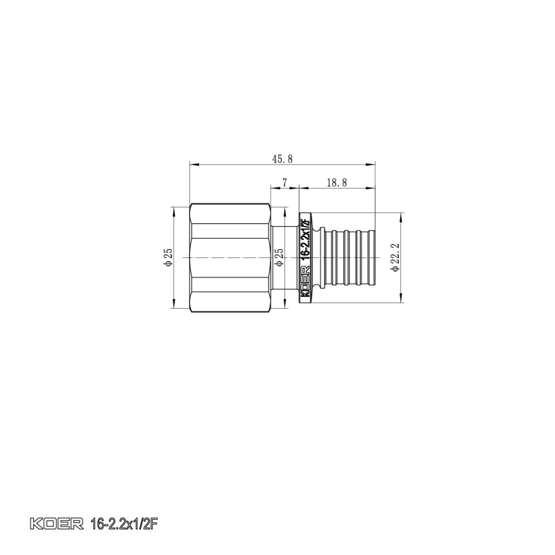 Переходник с ВР Koer KA.A06F-16 - 16(2.2mm) x 1/2