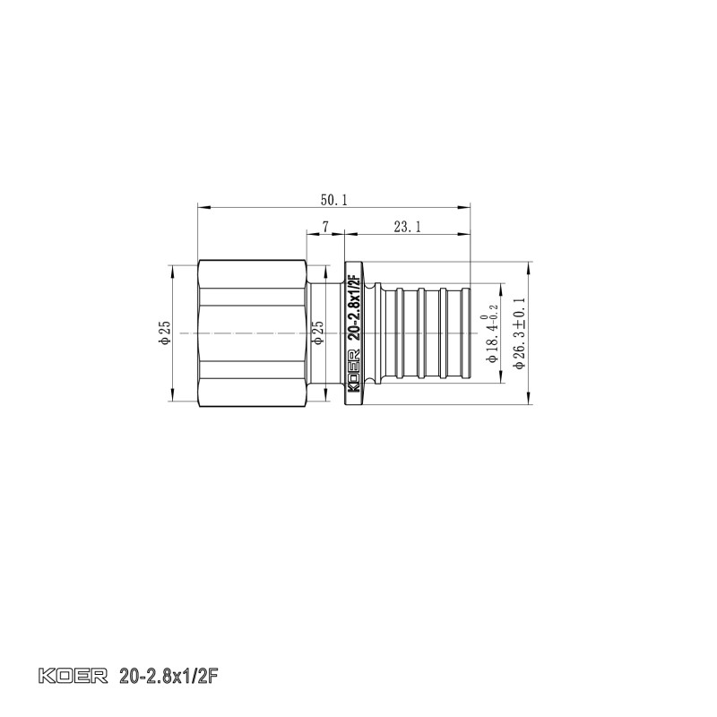 Переходник с ВР Koer KA.A06F-20 - 20(2.8mm) x 1/2