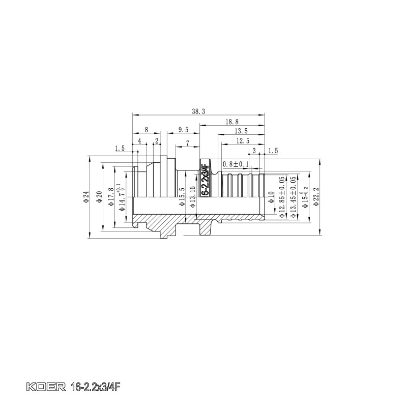 Переходник под евроконус с накидной гайкой Koer KA.A08F-16E - 16(2.2mm) x 3/4