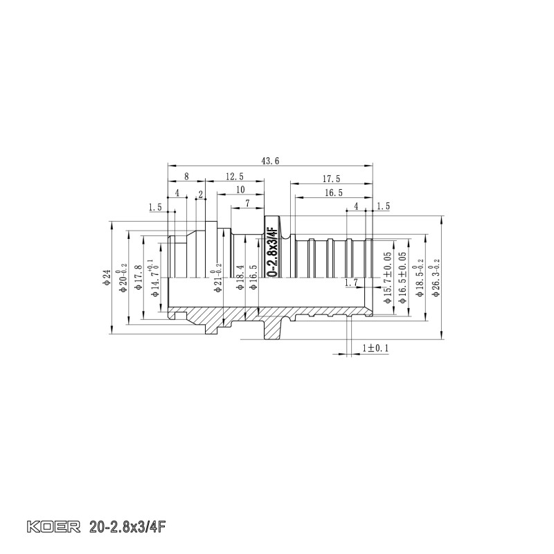 Переходник под евроконус с накидной гайкой Koer KA.A08F-20E - 20(2.8mm) x 3/4