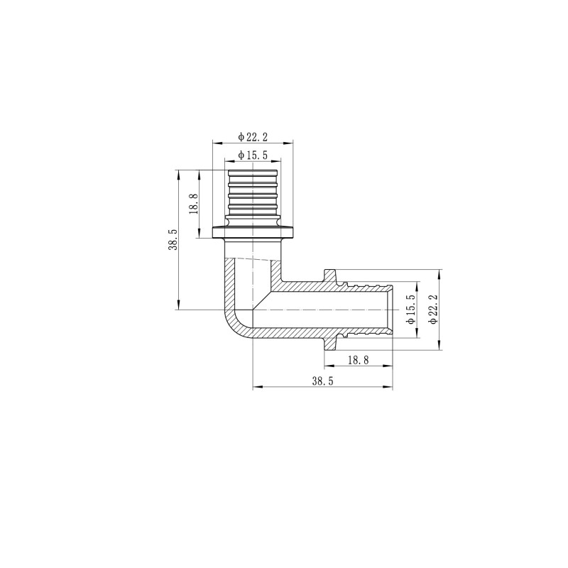 Уголок равнопроходной 90 Koer KA.L16 - 16(2.2mm) x 16(2.2mm) (KR4871)