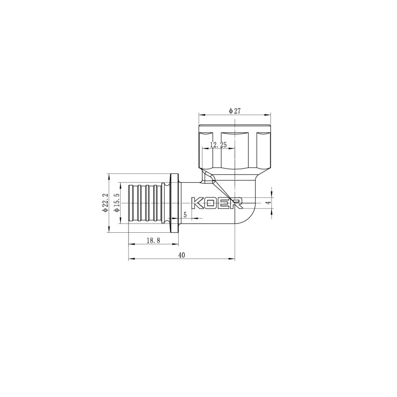 Уголок переходной с ВР Koer KA.L06F-16 - 16(2.2mm) x 1/2
