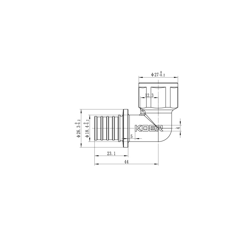 Уголок переходной с ВР Koer KA.L06F-20 - 20(2.8mm) x 1/2