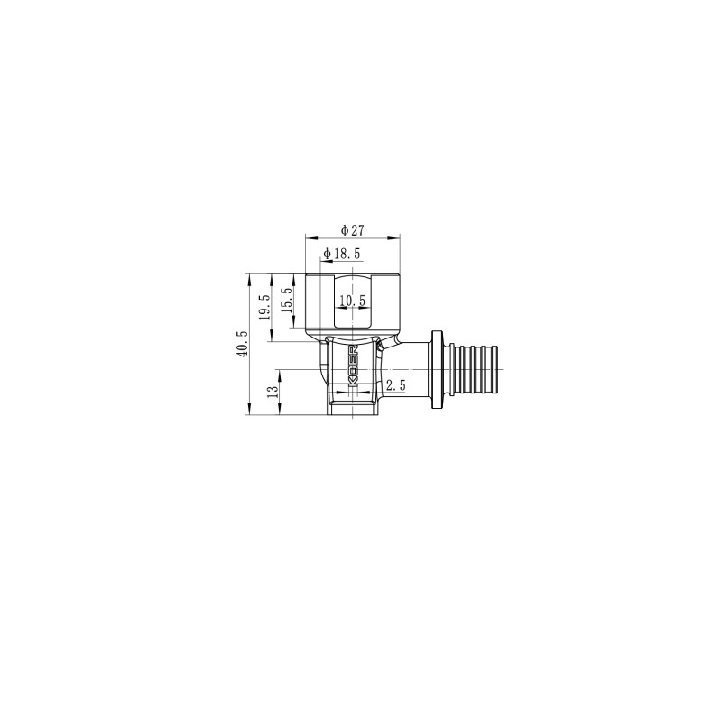 Уголок переходной настенный с ВР Koer KA.LW06F-16 - 16(2.2mm) x 1/2