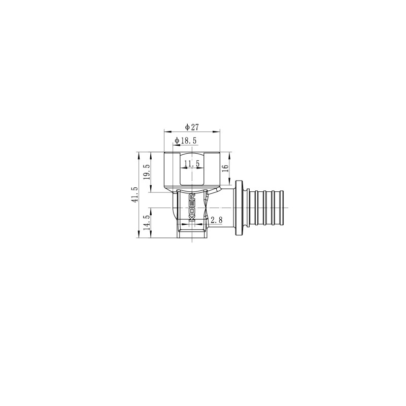 Уголок переходной настенный с ВР Koer KA.LW06F-20 - 20(2.8mm) x 1/2