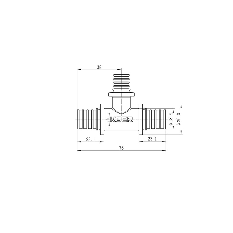 Тройник переходный Koer KA.T20-16-20 - 20(2.8mm) x 16(2.2mm) x 20(2.8mm) (KR4888)