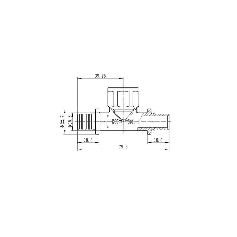 Тройник переходный с ВР Koer KA.T16-06F-16 - 16(2.2mm) x 1/2