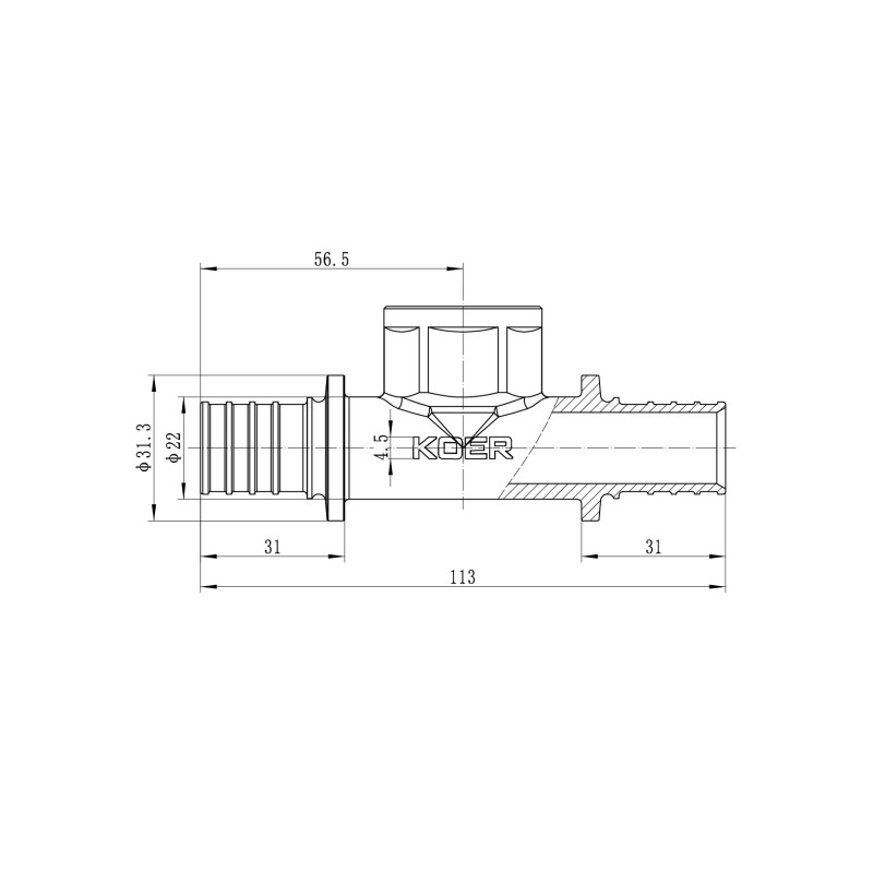 Тройник переходный с ВР Koer KA.T25-08F-25 - 25(3.5mm) x 3/4