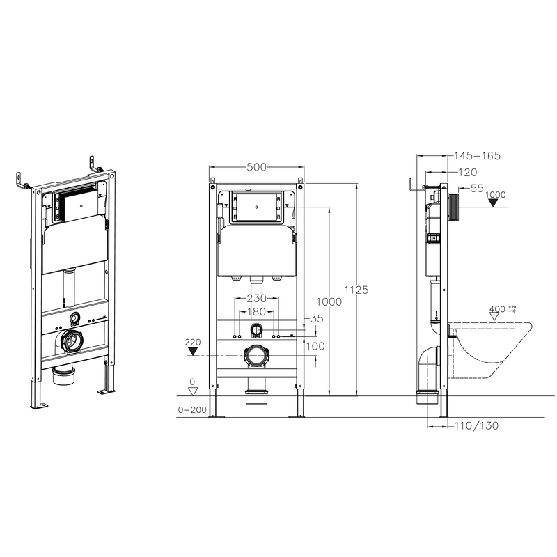 Инсталляция для подвесного унитаза Koer KT-0501-01 500x165x1125mm с панелью смыва KT-0601-01 хром (KR5168)