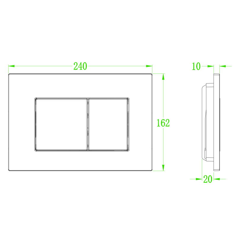 Панель смыва Koer KT-0602-05 240x160x10mm пластиковая, кнопка квадратная (цвет черный матовый) (KR5181)