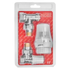 Комплект для подключения радиатора Koer SET-23 - 1/2'' угловой с термоголовкой, кликовый крепеж (KR5284)