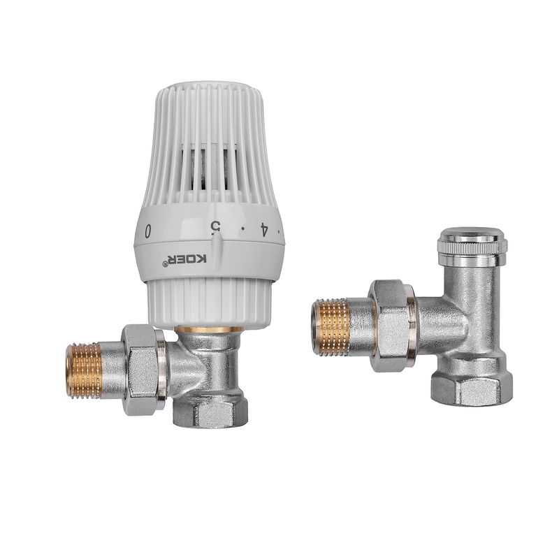 Комплект для подключения радиатора Koer SET-23 - 1/2'' угловой с термоголовкой, кликовый крепеж (KR5284)