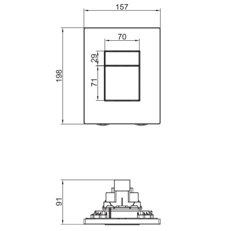 Панель смыва Koer KT-0607-05 157x198x10mm пластиковая, кнопка квадратная (цвет черный матовый) (KR5346)
