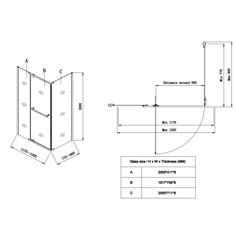 Душевая кабина без поддона Koer SR SC01-120x80x200-TR-01 прозрачное стекло Easy Clean 8мм, хром (KR5353)