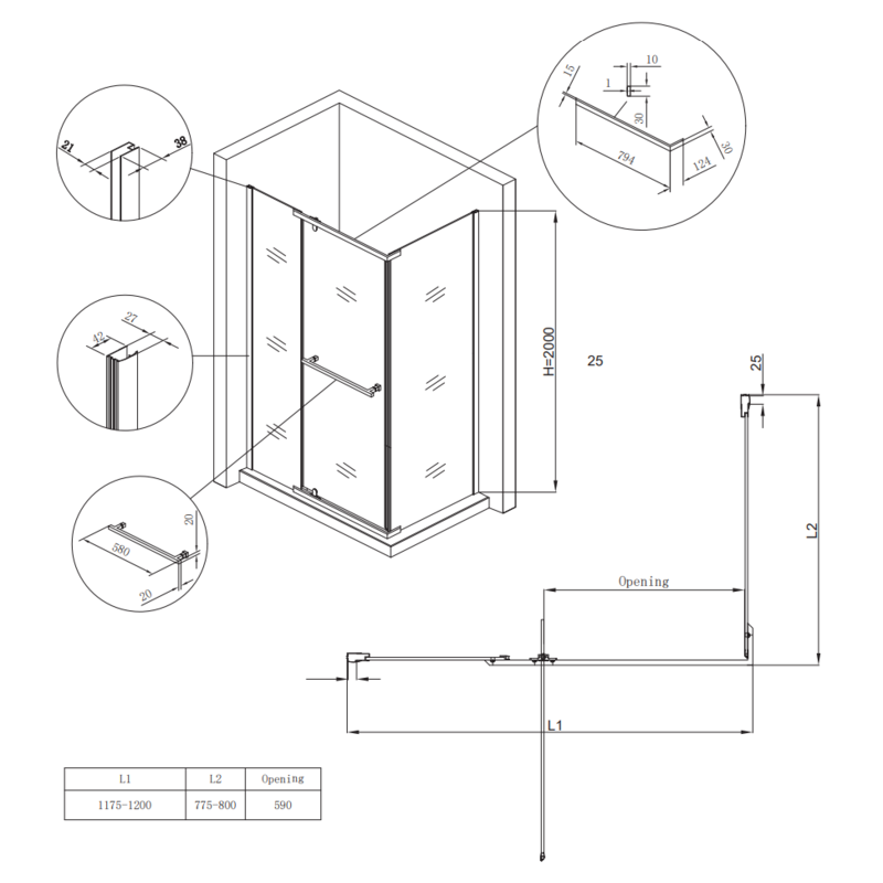 Душевая кабина без поддона Koer SR SC01-120x80x200-TR-01 прозрачное стекло Easy Clean 8мм, хром (KR5353)