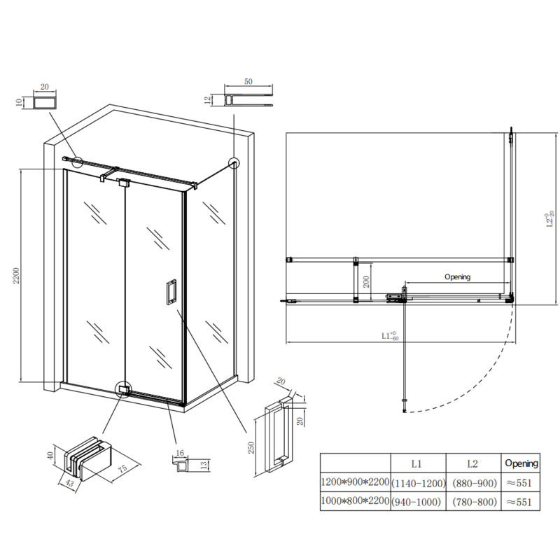 Душевая кабина без поддона Koer SR SC02-120x90x200-TR-01 прозрачное стекло Easy Clean 8мм, хром (KR5354)