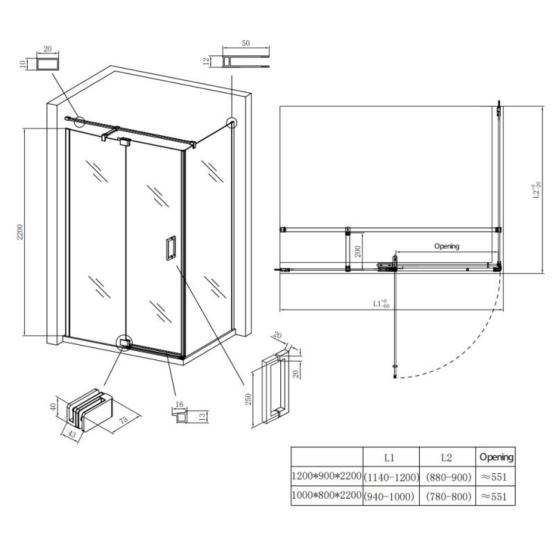 Душевая кабина без поддона Koer SR SC02-100x80x200-TR-01 прозрачное стекло Easy Clean 8мм, хром (KR5355)