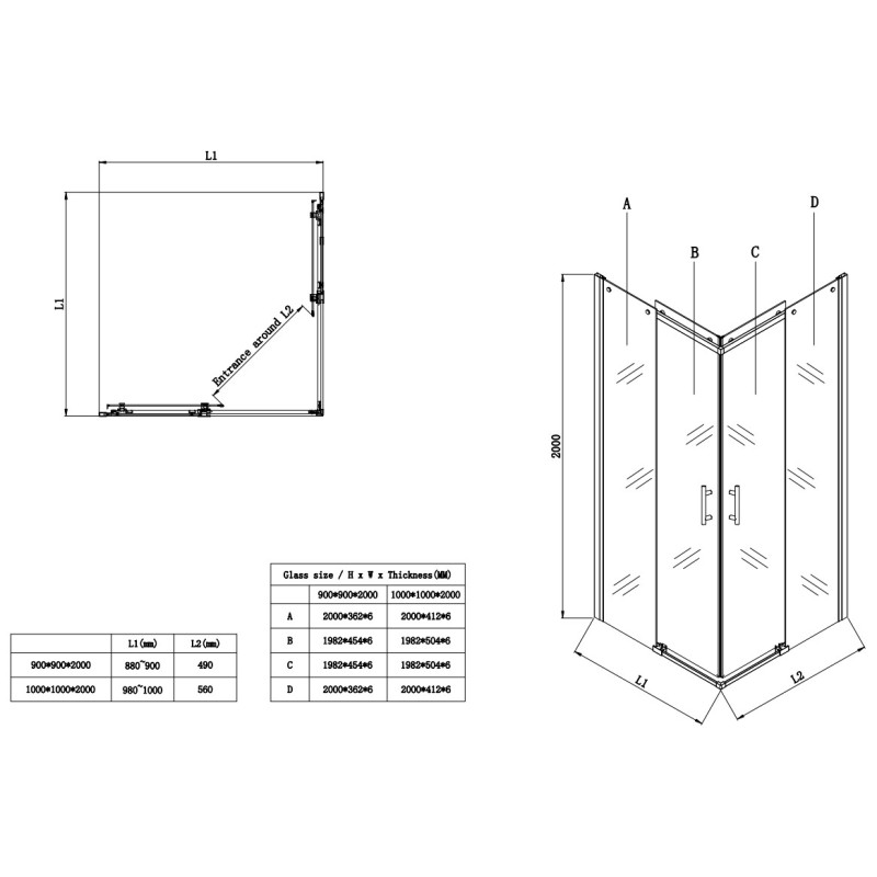 Душевая кабина без поддона Koer SR SC03-90x90x200-TR-01 прозрачное стекло Easy Clean 6мм, хром (KR5356)
