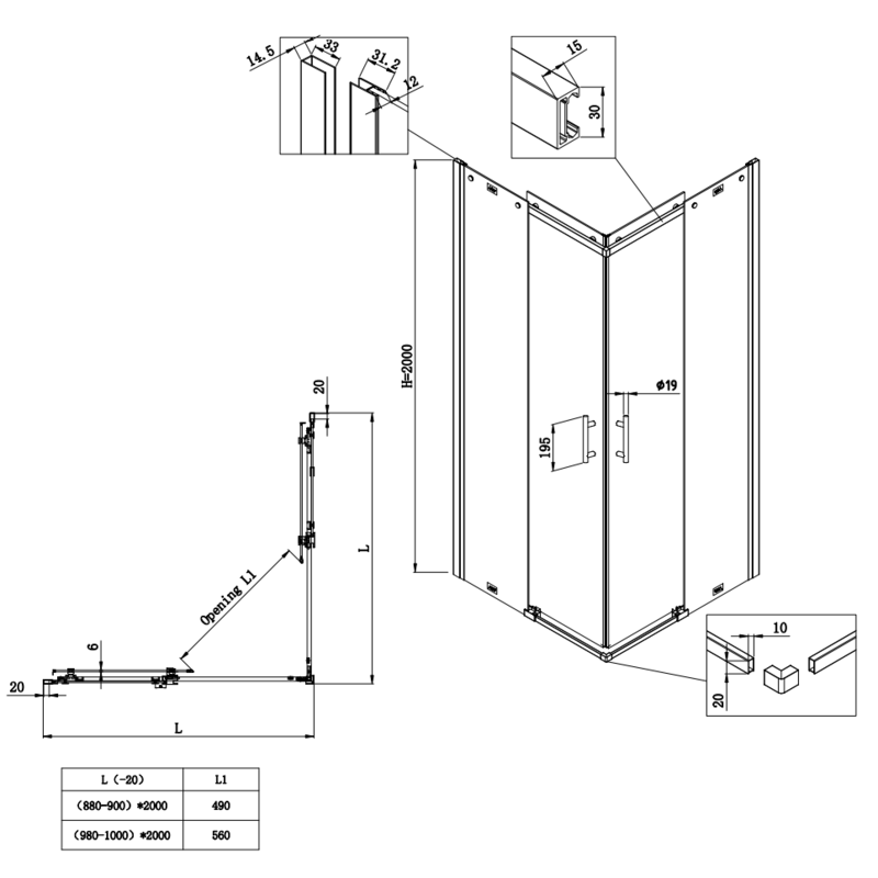 Душевая кабина без поддона Koer SR SC03-90x90x200-TR-01 прозрачное стекло Easy Clean 6мм, хром (KR5356)