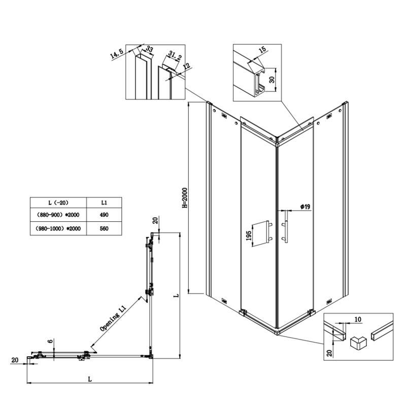 Душевая кабина без поддона Koer SR SC03-100x100x200-TR-01 прозрачное стекло Easy Clean 6мм, хром (KR5357)