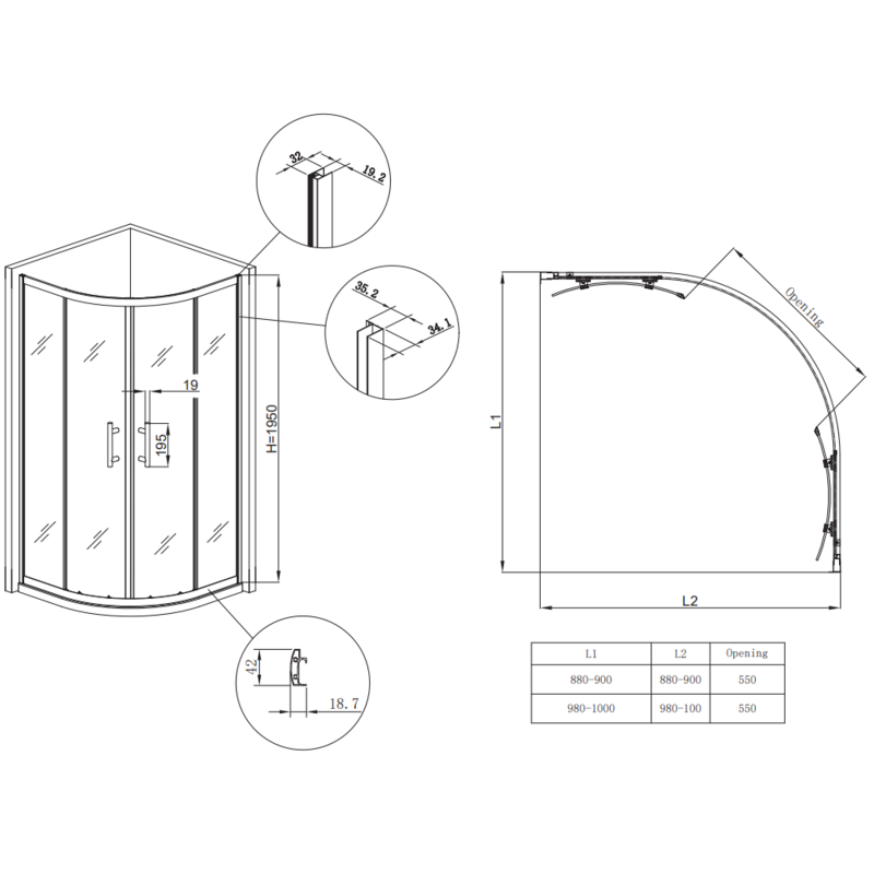 Душевая кабина без поддона Koer SR SC04-90x90x195-TR-07 прозрачное стекло Easy Clean 5мм, графит (KR5362)