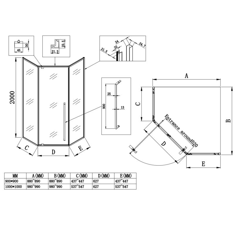 Душевая кабина без поддона Koer SR SC06-90x90x200-TR-01 прозрачное стекло Easy Clean 8мм, хром (KR5364)