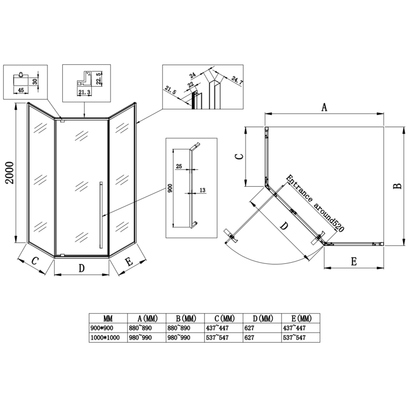Душевая кабина без поддона Koer SR SC06-100x100x200-TR-01 прозрачное стекло Easy Clean 8мм, хром (KR5365)