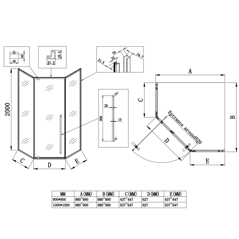 Душевая кабина без поддона Koer SR SC06-90x90x200-TR-07 прозрачное стекло Easy Clean 8мм, графит (KR5366)