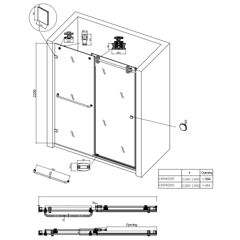 Дверь в нишу Koer SR SD06-120x220-TR-01 прозрачное стекло Easy Clean 8мм, хром (KR5367)