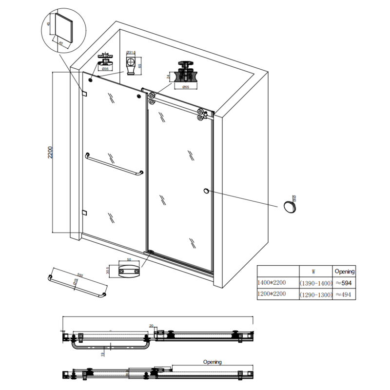 Дверь в нишу Koer SR SD06-140x220-TR-01 прозрачное стекло Easy Clean 8мм, хром (KR5368)