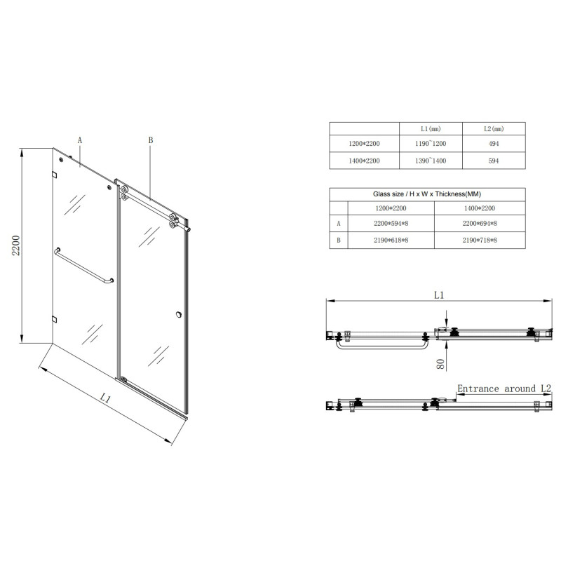 Дверь в нишу Koer SR SD06-140x220-TR-01 прозрачное стекло Easy Clean 8мм, хром (KR5368)