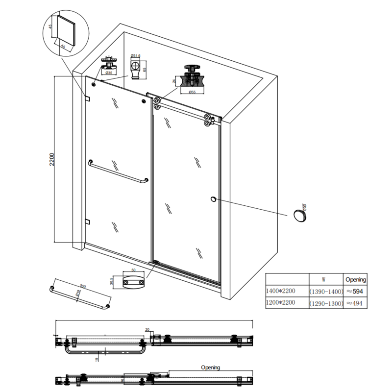 Дверь в нишу Koer SR SD06-140x220-TR-07 прозрачное стекло Easy Clean 8мм, графит (KR5369)