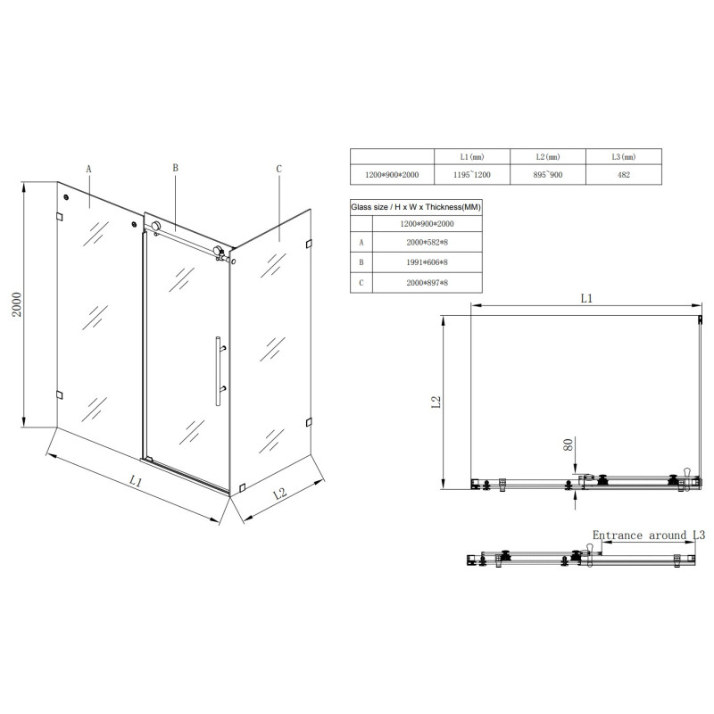 Душевая кабина без поддона Koer SR SC07-120x90x200-TR-01 прозрачное стекло Easy Clean 8мм, хром (KR5370)