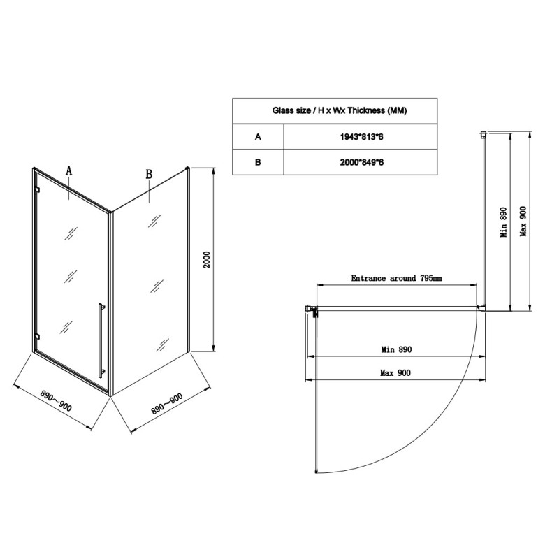 Душевая кабина без поддона Koer SR SC08-90x90x200-TR-01 прозрачное стекло Easy Clean 6мм, хром (KR5371)