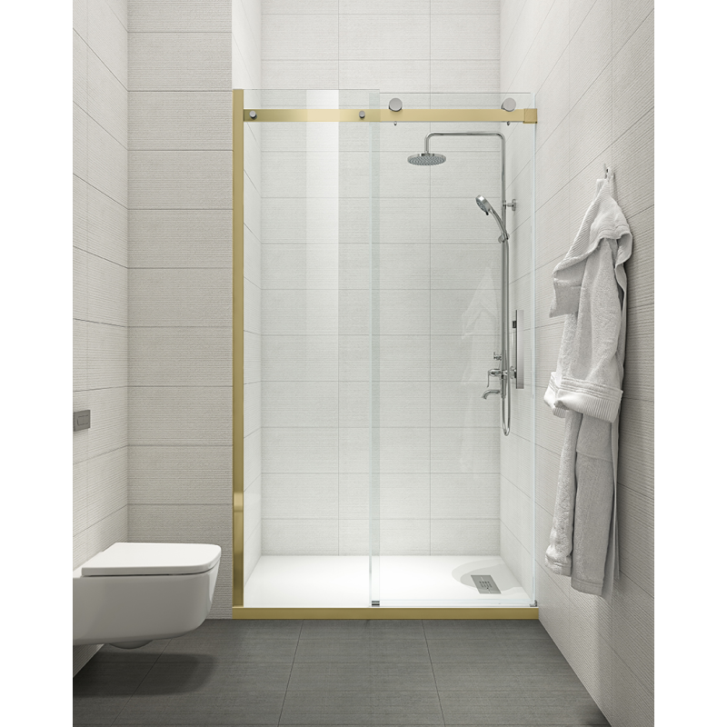 Дверь в нишу Koer SR SD01-120x200-TR-12 прозрачное стекло Easy Clean 8мм, матовое золото (KR5377)