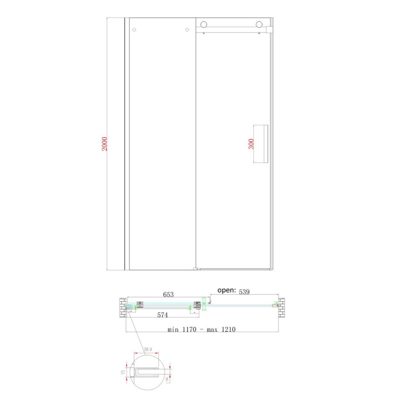 Дверь в нишу Koer SR SD01-120x200-TR-12 прозрачное стекло Easy Clean 8мм, матовое золото (KR5377)