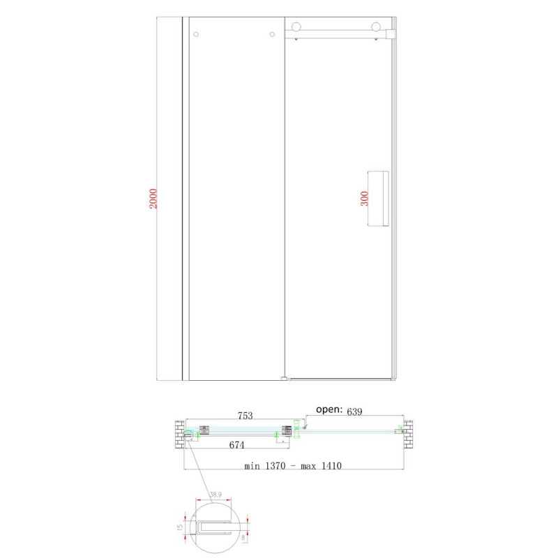 Дверь в нишу Koer SR SD01-140x200-TR-01 прозрачное стекло Easy Clean 8мм, хром (KR5380)