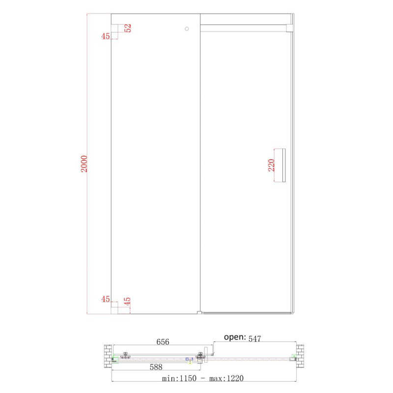 Дверь в нишу Koer SR SD02-120x200-TR-01 прозрачное стекло Easy Clean 8мм, хром (KR5384)