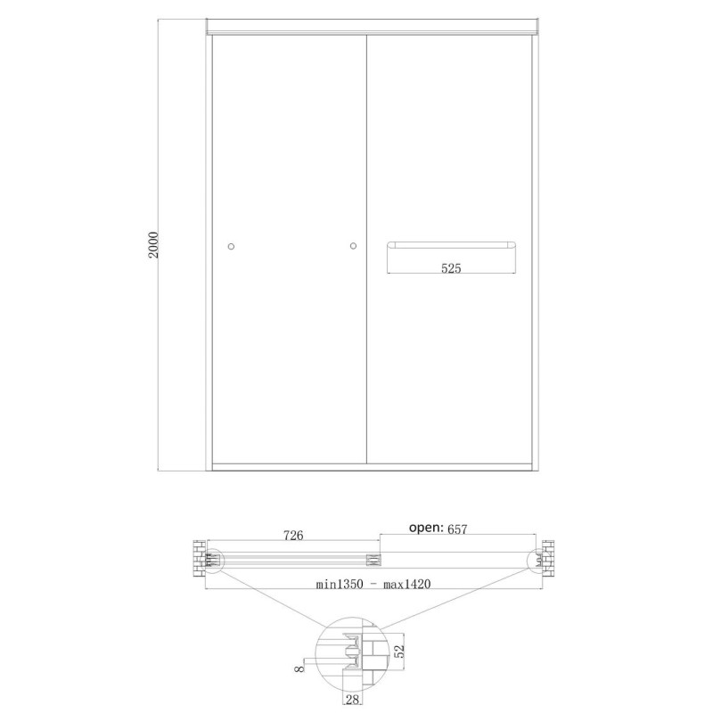Дверь в нишу Koer SR SD03-140x200-TR-01 прозрачное стекло Easy Clean 8мм, хром (KR5385)
