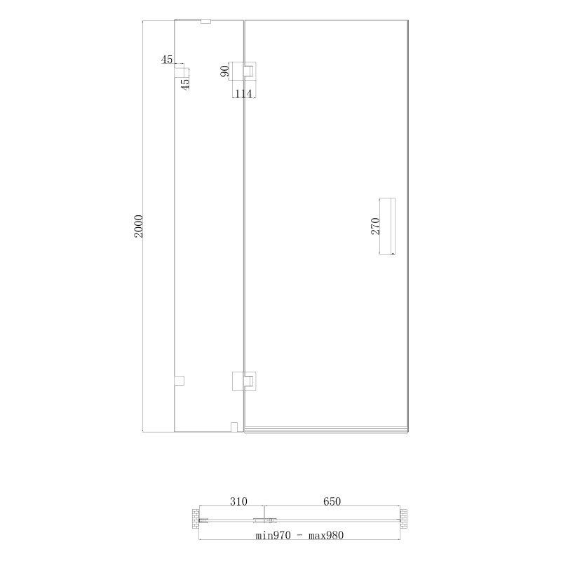 Дверь в нишу Koer SR SD04-100x200-TR-01 прозрачное стекло Easy Clean 10мм, хром (KR5386)