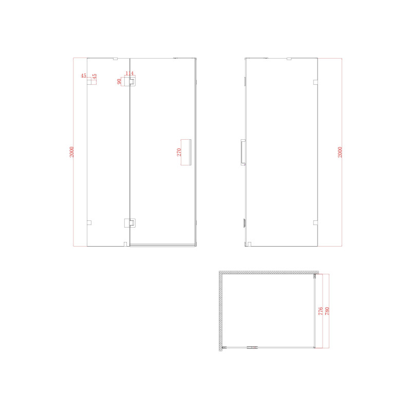 Боковая стенка для кабины Koer SR SW04-80x200-TR-01 прозрачное стекло Easy Clean 10мм, хром (KR5389)