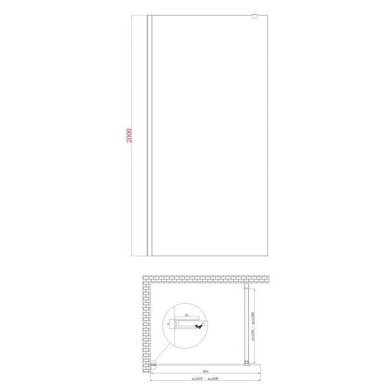 Душевая перегородка Koer SR SP01-90x200-TR-01 Walk-In прозрачное стекло Easy Clean 8мм, хром (KR5392)