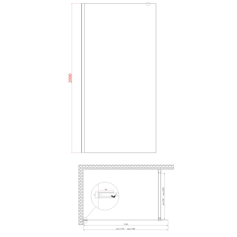 Душевая перегородка Koer SR SP01-120x200-TR-01 Walk-In прозрачное стекло Easy Clean 8мм, хром (KR5394)
