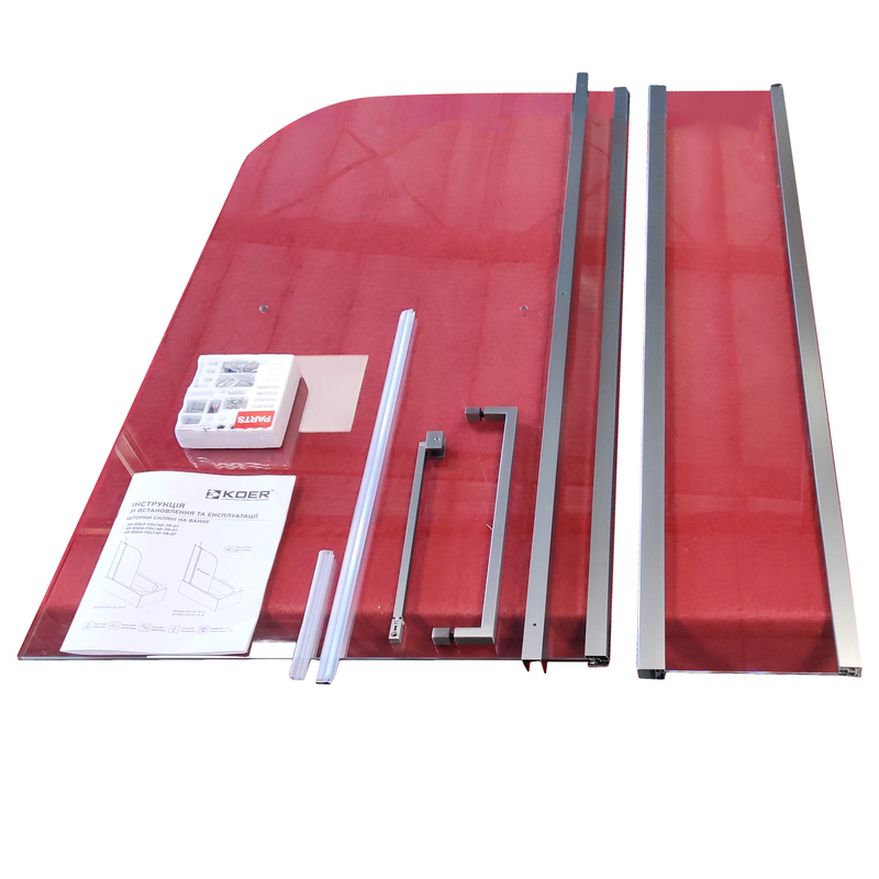 Шторки стеклянные на ванну Koer SR BS04-95x140-TR-07 прозрачное стекло 6мм, графит (KR5404)