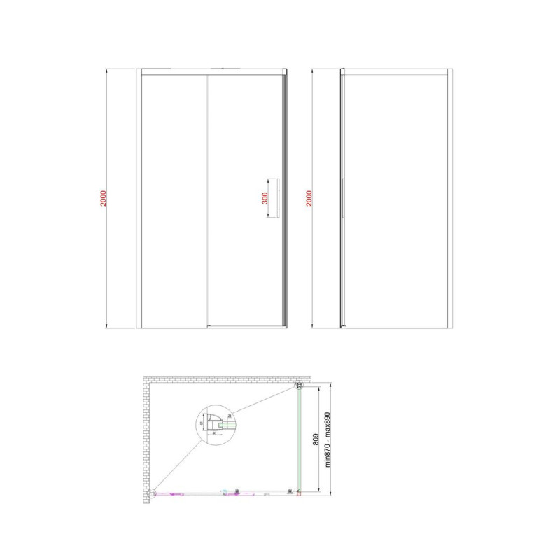 Боковая стенка для кабины Koer SR SW05-90x200-TR-01 прозрачное стекло Easy Clean 6мм, хром (KR5407)