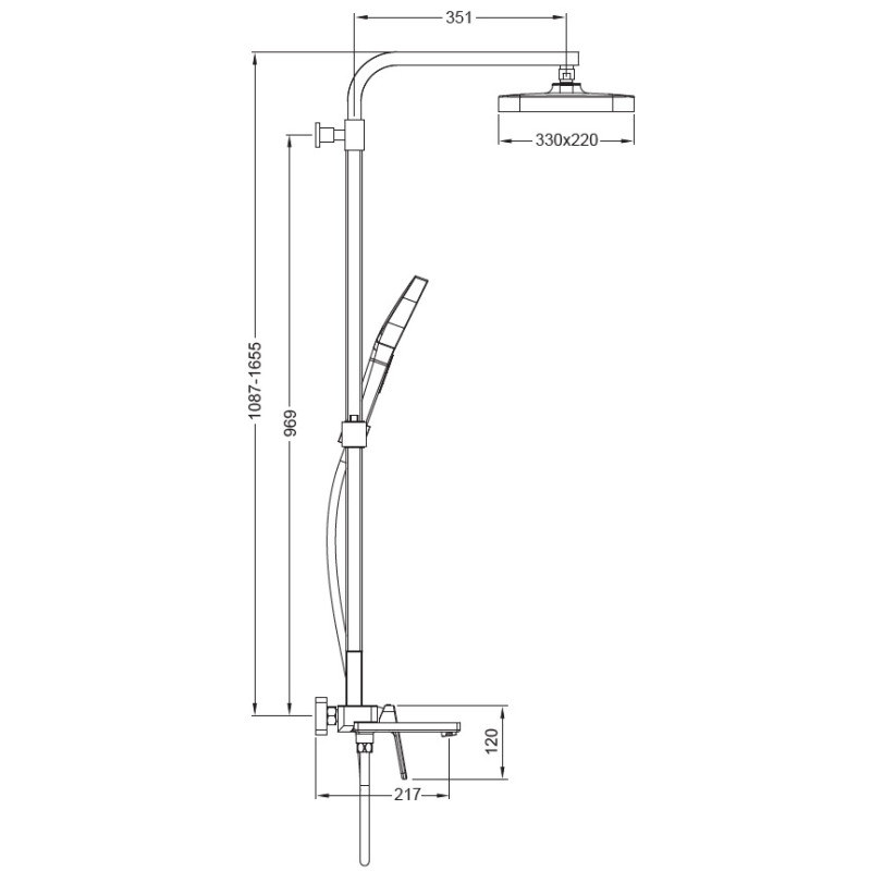 Душевая колонна со смесителем Koer KB-56031-07, 3 функции (KR5440)