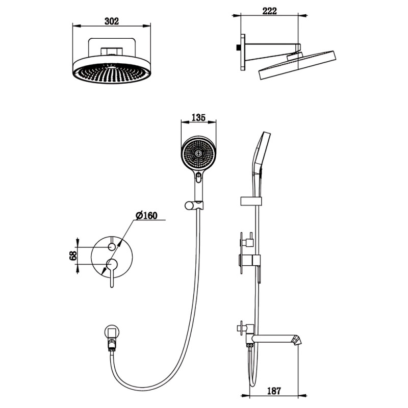 Встраиваемая душевая система Koer KB-66029-05 3 функции Цвет черный (KR5492)