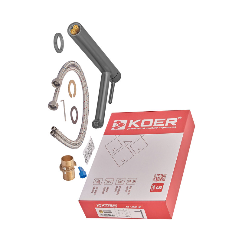 Смеситель для умывальника высокий Koer KB-11029-07 Цвет графит (KR5496)