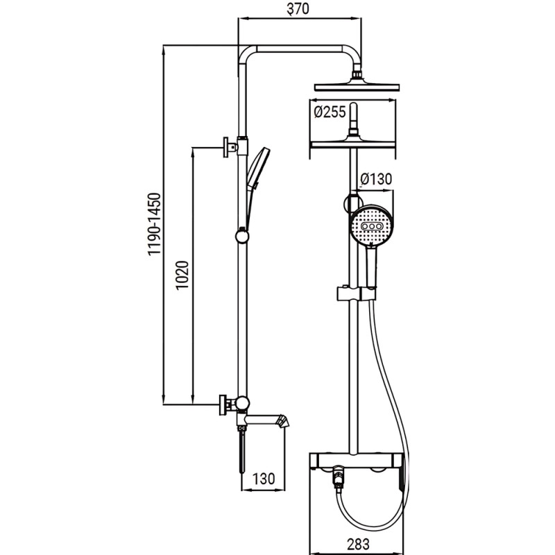 Душевая колонна со смесителем Koer KB-56029-07 3 функции, цвет графит (KR5497)