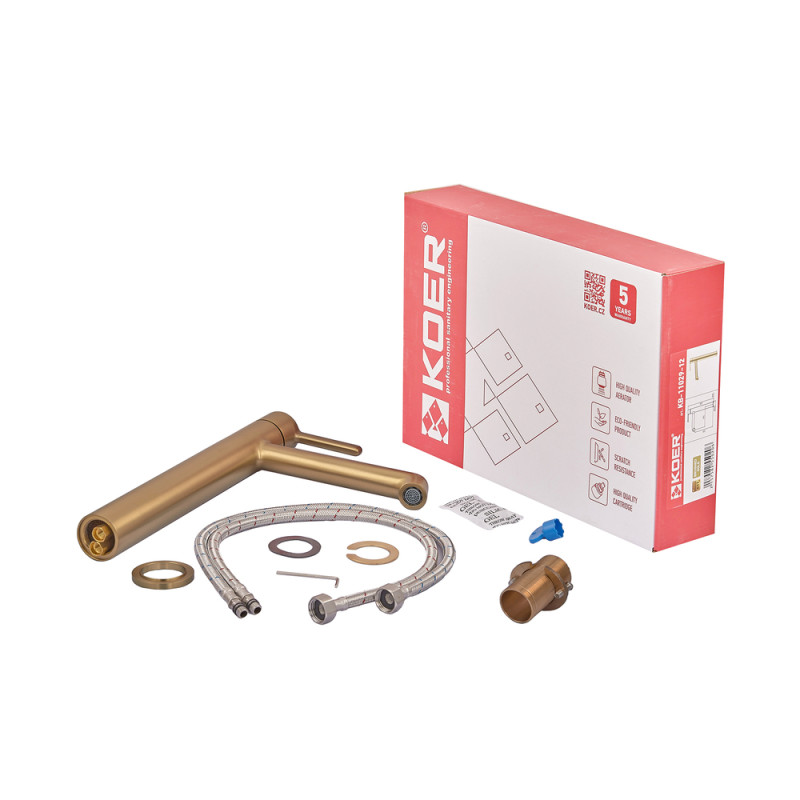 Смеситель для умывальника высокий Koer KB-11029-12 Цвет матовое золото (KR5502)